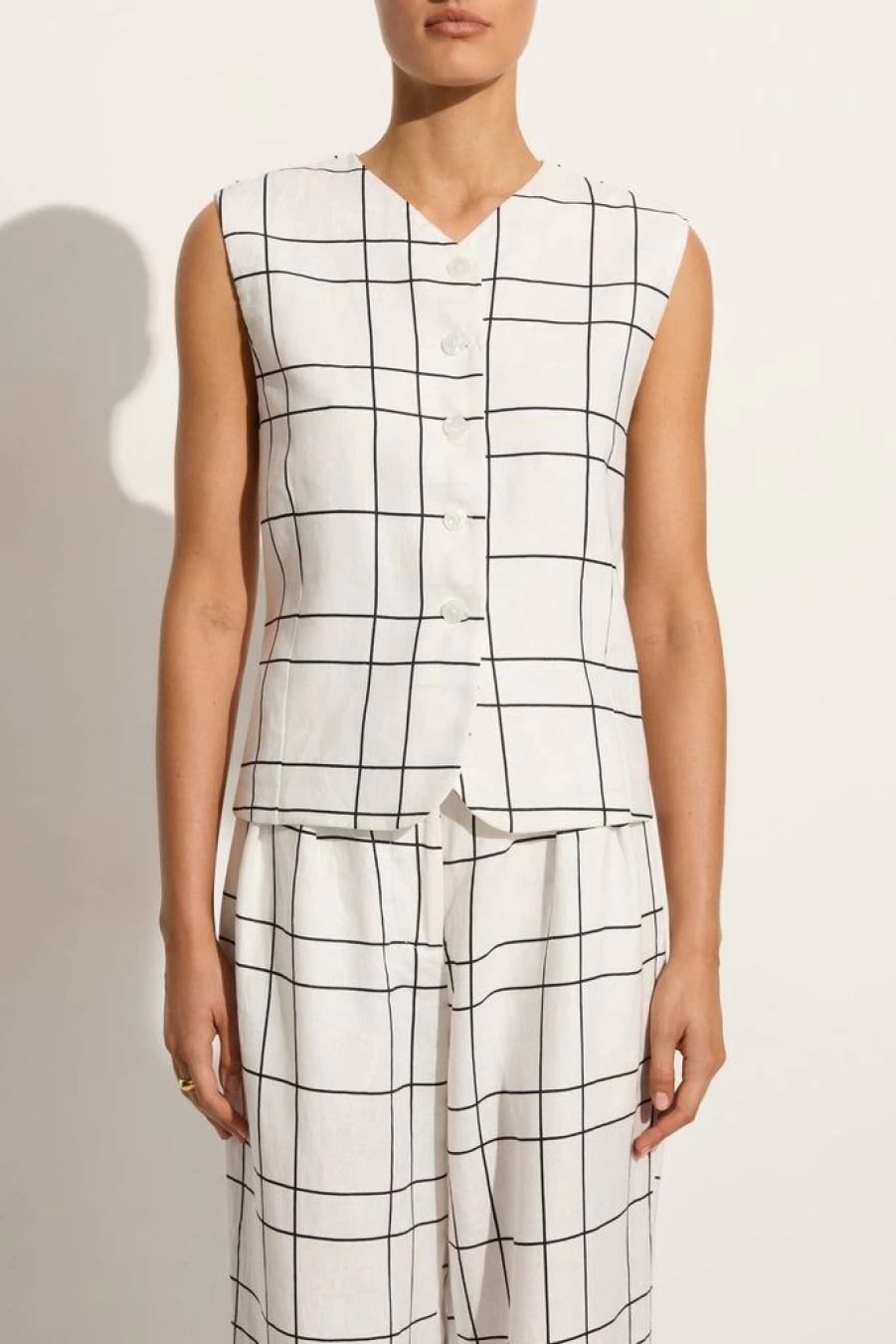 Faithfull The Brand Genio Vest in Letizia Check White - Women's Stylish Checkered Waistcoat