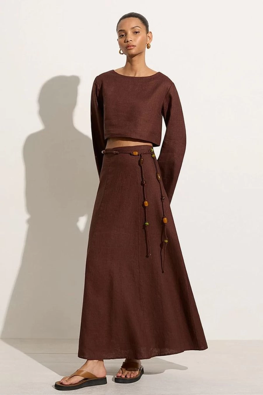 Faithfull The Brand Es Raco Skirt in Tobacco - Women's Bohemian Midi Skirt