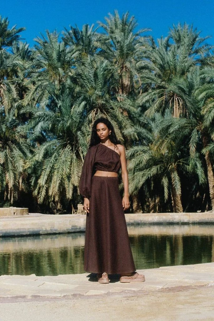 Faithfull The Brand Heba Skirt in Cacao - Women's Boho Chic Midi Skirt