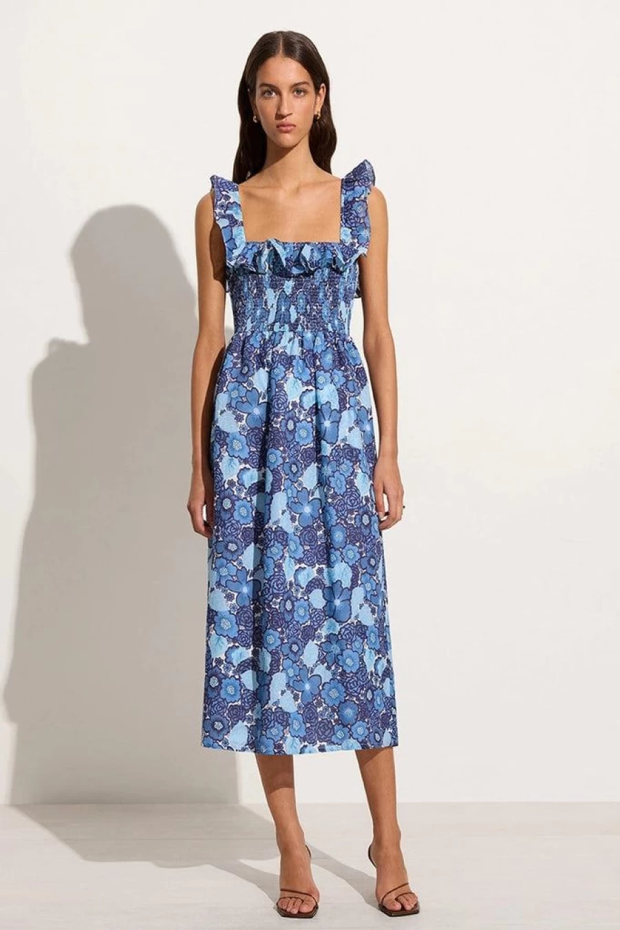 Faithfull The Brand Sameera Floral Print Midi Dress in Blue - La Mira Collection