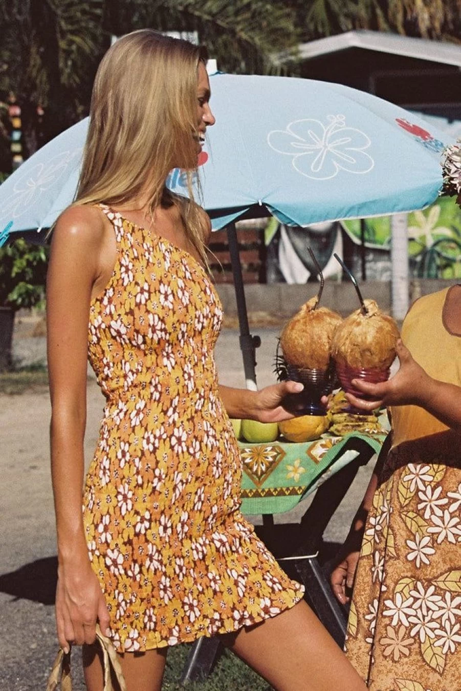 Faithfull The Brand Terre Mer Mini Dress - Floral Print Orange Li Reni - Final Sale