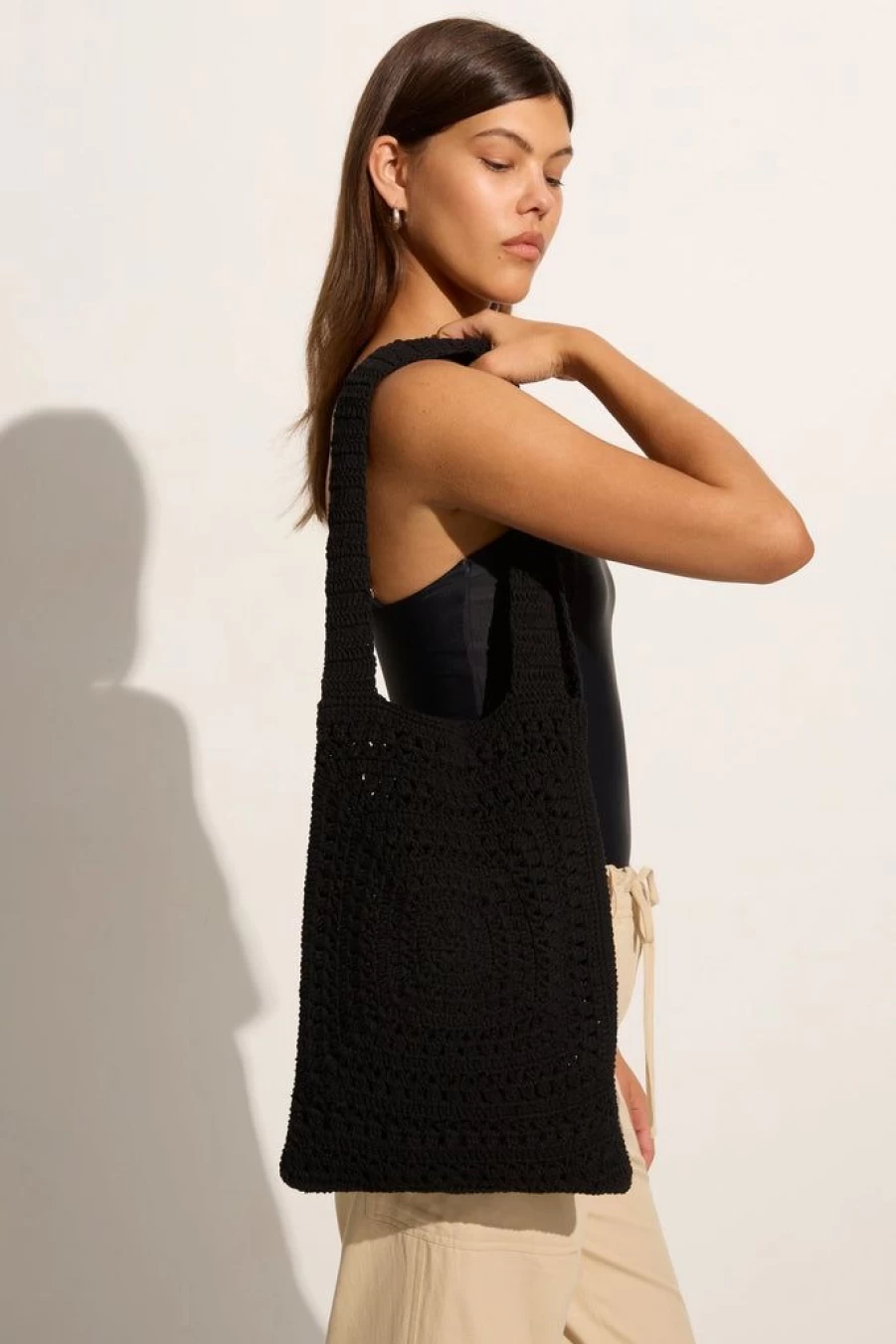Faithfull The Brand Piccolo Crochet Handbag in Black - Boho Chic Knitted Shoulder Bag